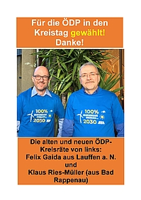 Die alten und neuen ÖDP-Kreisräte von links: Felix Gaida aus Lauffen a. N. und Klaus Ries-Müller (aus Bad Rappenau) 